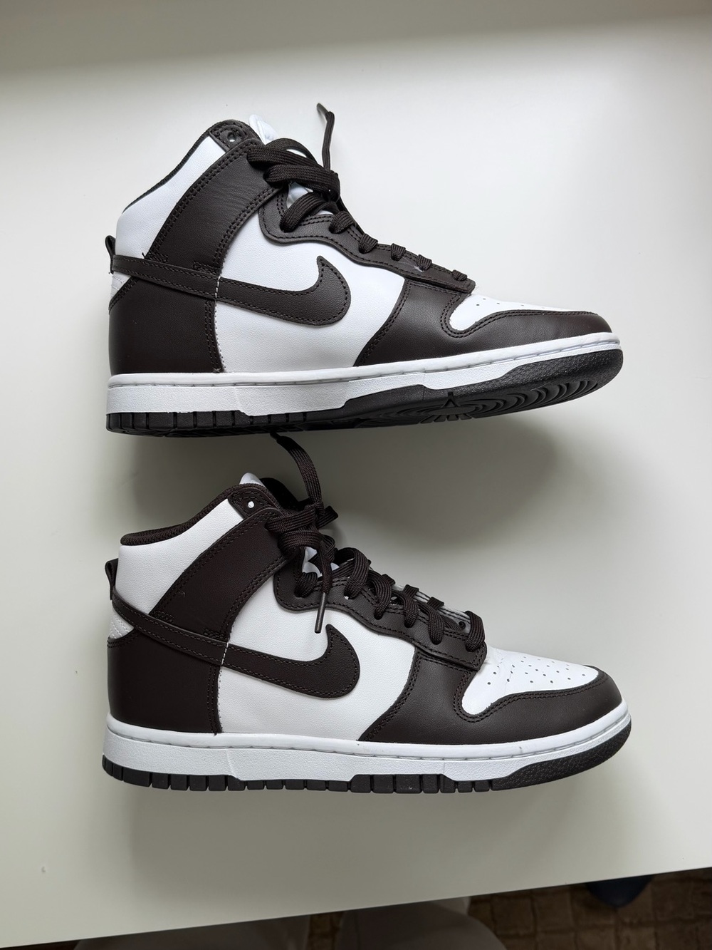 Men's High-Top Sneakers in White and Dark Brown